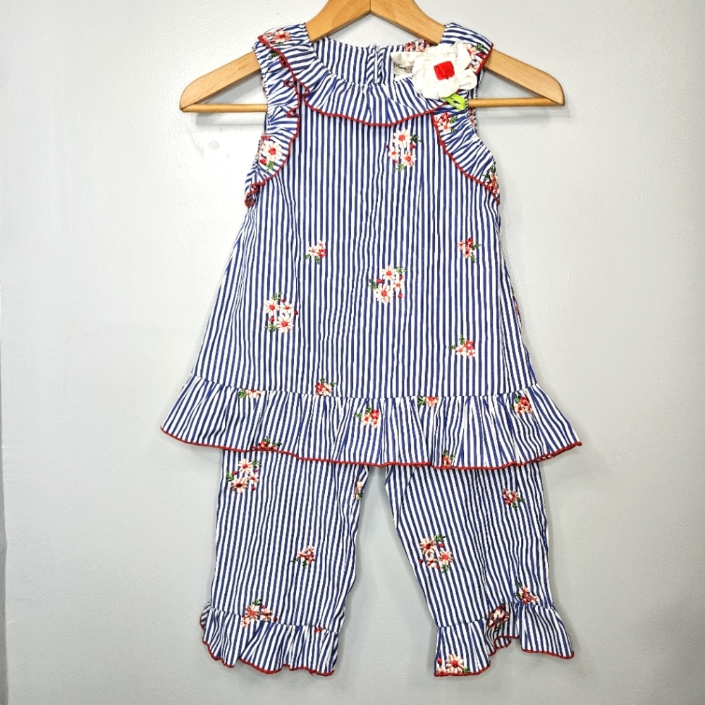 Rare Editions 2 piece set Blue stripes & Floral Size 6 New